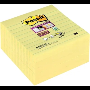 Notas adhesivas super adhesivas de 3M Post-it Z-fold 101 x 101mm rayadas amarillas.